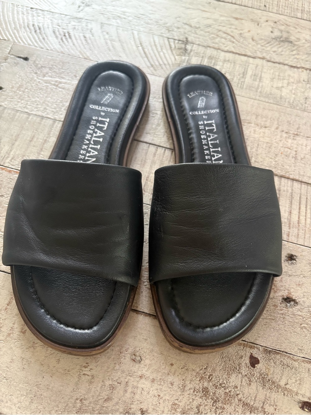Italian Shoemakers Black Leather Slide Sandals